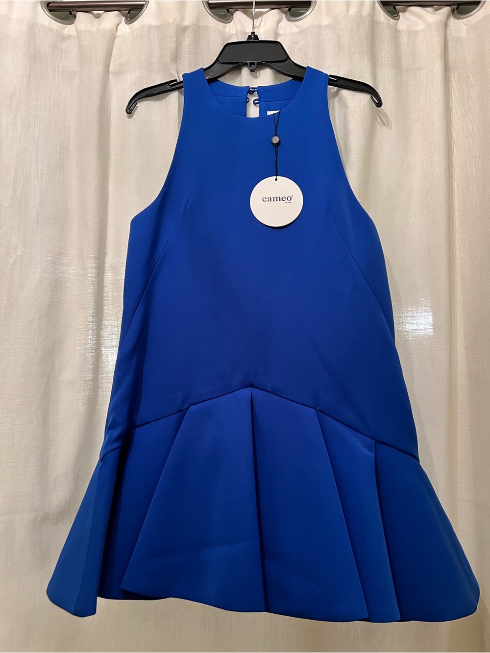 Cameo cobalt blue drop waist pleated mini dress